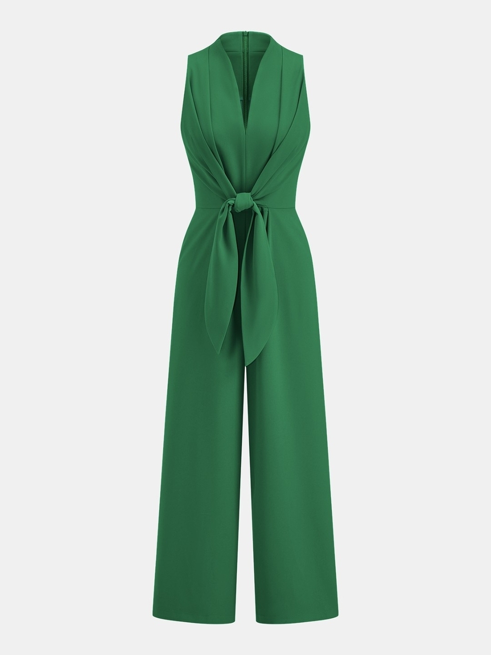 Commense Emerald Green Sleeveless Tie-Waist Jumpsuit